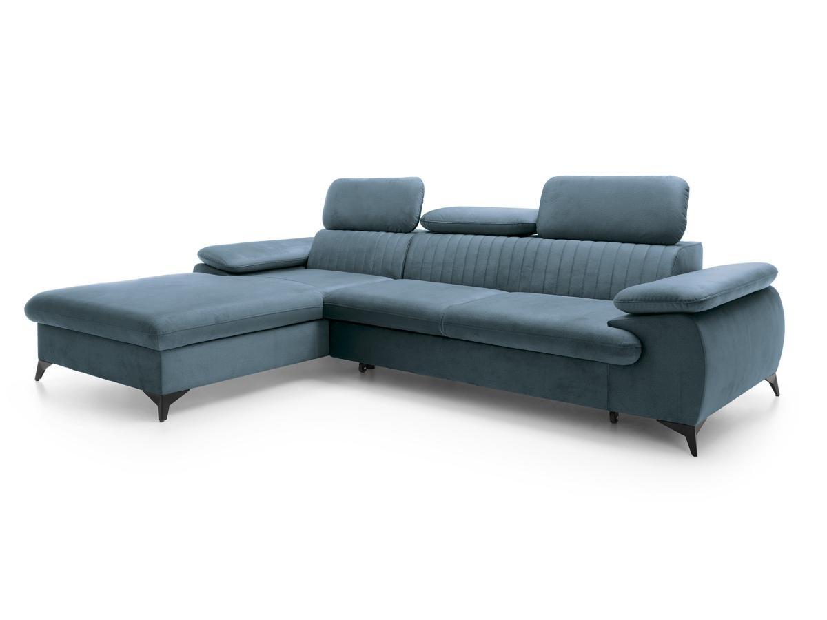 PASCAL MORABITO Canapé d'angle gauche convertible en velours bleu ciel SAMARA de Pascal Morabito  