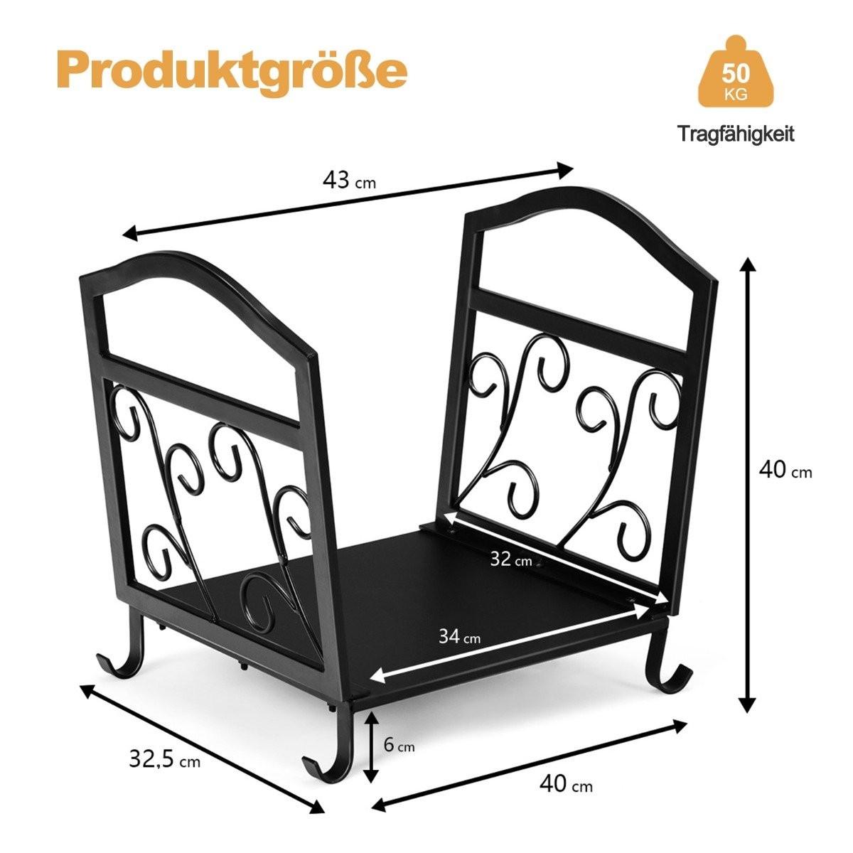 Northio Porte-bûches en métal compact avec pieds surélevés et motifs élégants support décoratif en bois noir  