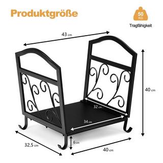 Northio Porte-bûches en métal compact avec pieds surélevés et motifs élégants support décoratif en bois noir  
