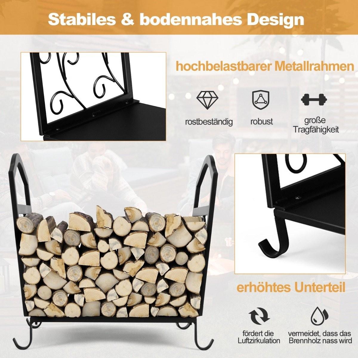 Northio Porte-bûches en métal compact avec pieds surélevés et motifs élégants support décoratif en bois noir  