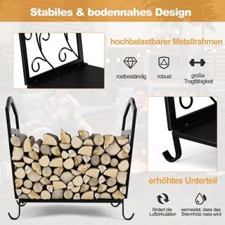 Northio Porte-bûches en métal compact avec pieds surélevés et motifs élégants support décoratif en bois noir  