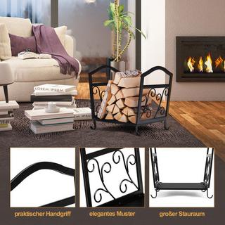 Northio Porte-bûches en métal compact avec pieds surélevés et motifs élégants support décoratif en bois noir  