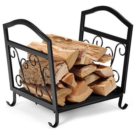 Northio Porte-bûches en métal compact avec pieds surélevés et motifs élégants support décoratif en bois noir  