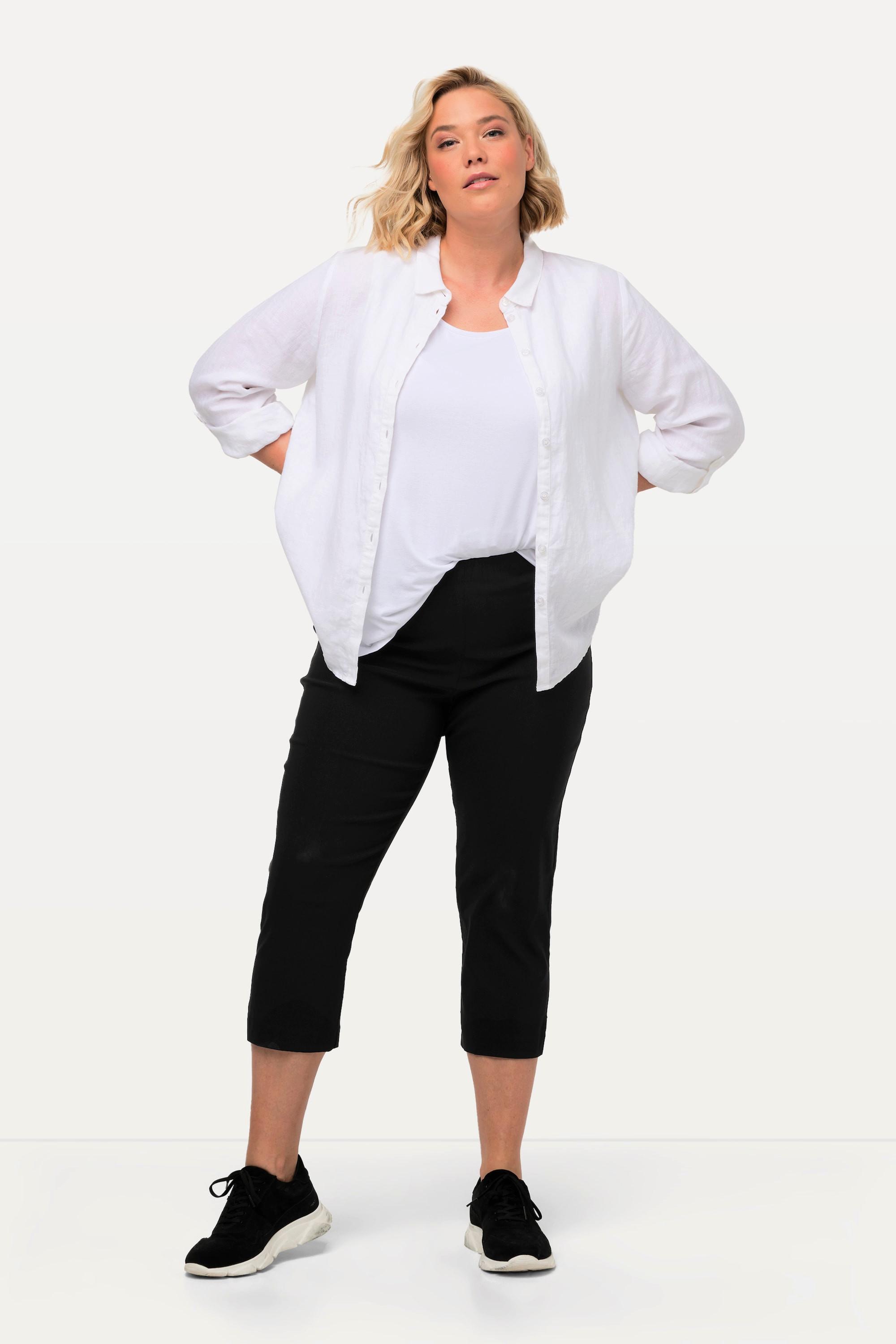 Ulla Popken  Pantalon en bengaline stretch, longueur 3/4 et taille élastique 