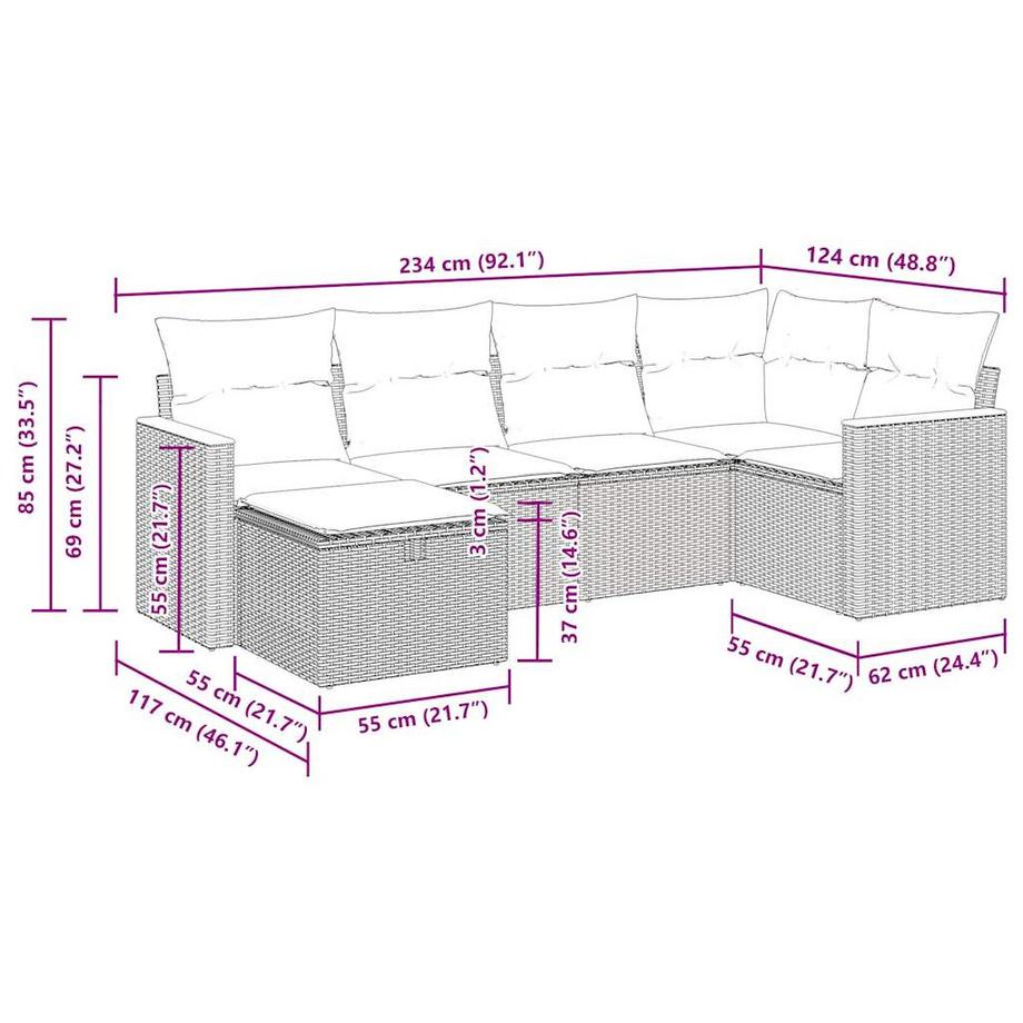 VidaXL set di divani da giardino Polirattan  
