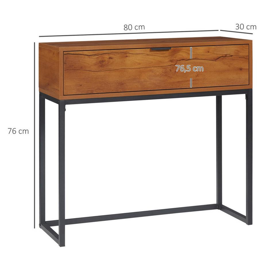 Northio Konsolentisch Mit Schublade, Sofatisch Flurtisch Im Industriedesign, Beistelltisch Für Eingang, Wohnzimmer, Flur, Stahl, Natur, 80 X 30 X 76 Cm  