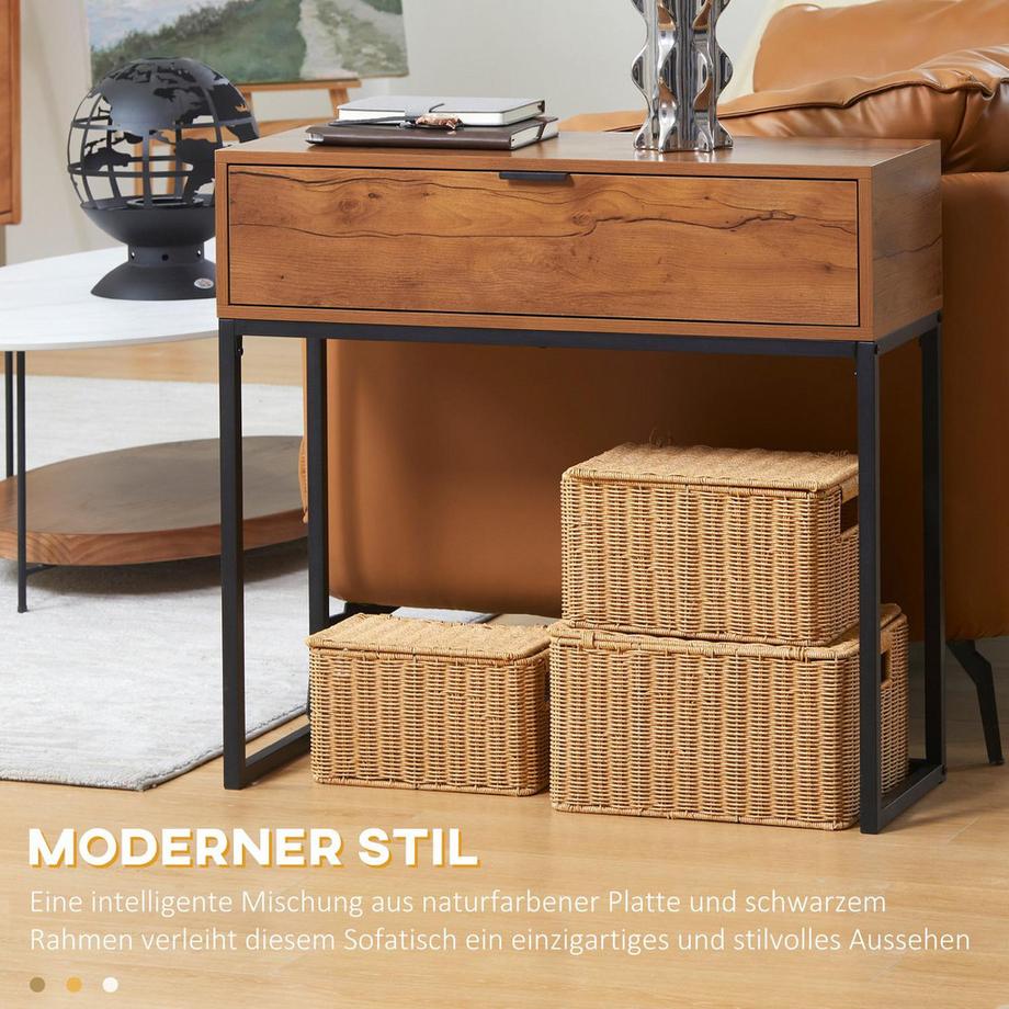 Northio Konsolentisch Mit Schublade, Sofatisch Flurtisch Im Industriedesign, Beistelltisch Für Eingang, Wohnzimmer, Flur, Stahl, Natur, 80 X 30 X 76 Cm  