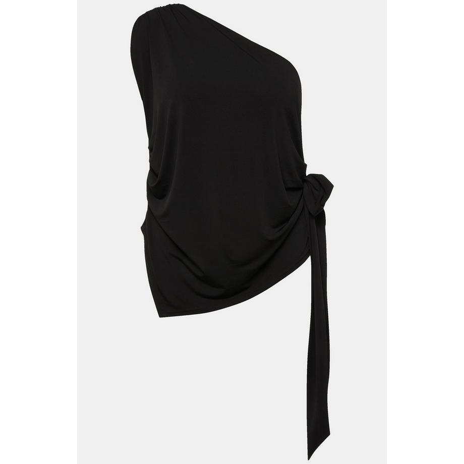 Ulla Popken One Shoulder Slim ärmelloses Top mit Bindeband  