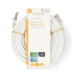Nedis  Câble réseau Cat 8.1 | S/FTP | RJ45 mâle | RJ45 mâle | 15.0 m | Rond | LSZH | Blanc | Label 