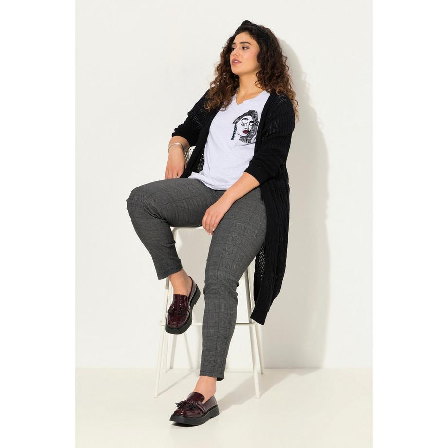 Ulla Popken T-shirt Classique Brodé Col V Manches Courtes  