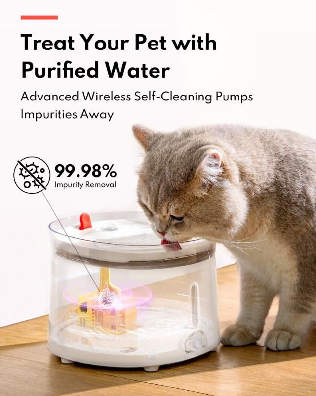 Homerunpet  Fontaine à eau pour animaux de compagnie avec plateau en porcelaine + pompe UVC sans fil 