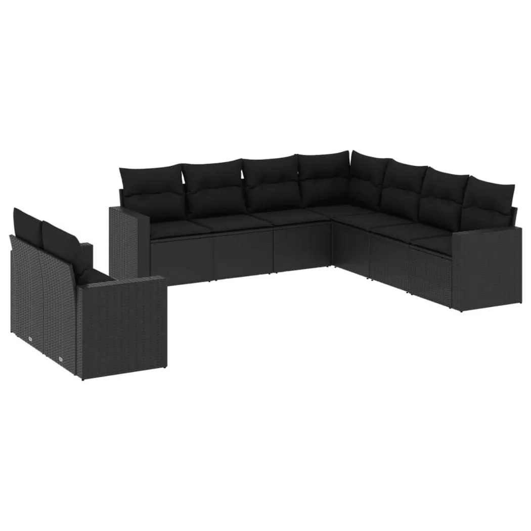 vidaXL Salon de jardin 9 pcs avec coussins noir résine tressée 3219135