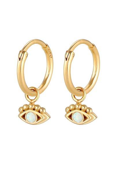 Elli  Boucles d'Oreilles Créoles Pour Femmes Evil Eye Avec Opale Synthétique 