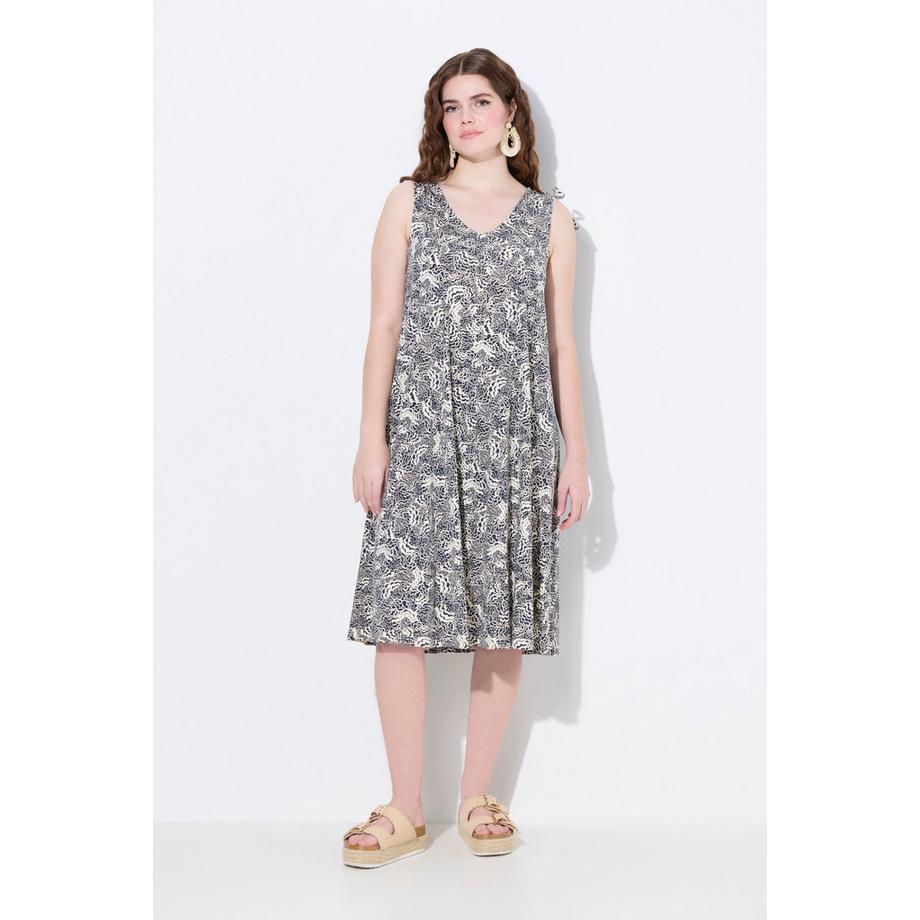 Ulla Popken Robe Midi Jersey Imprimé Nuages Sans Manches Col V  
