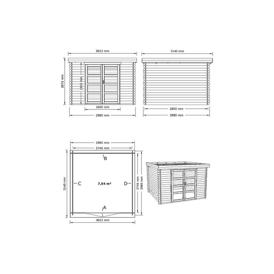Vente-unique Abri de jardin en bois avec toit plat 9,86 m² épaisseur 28 mm - LOTAVI  