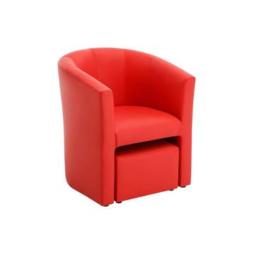 Fauteuil cabriolet et pouf en simili rouge JOVANA