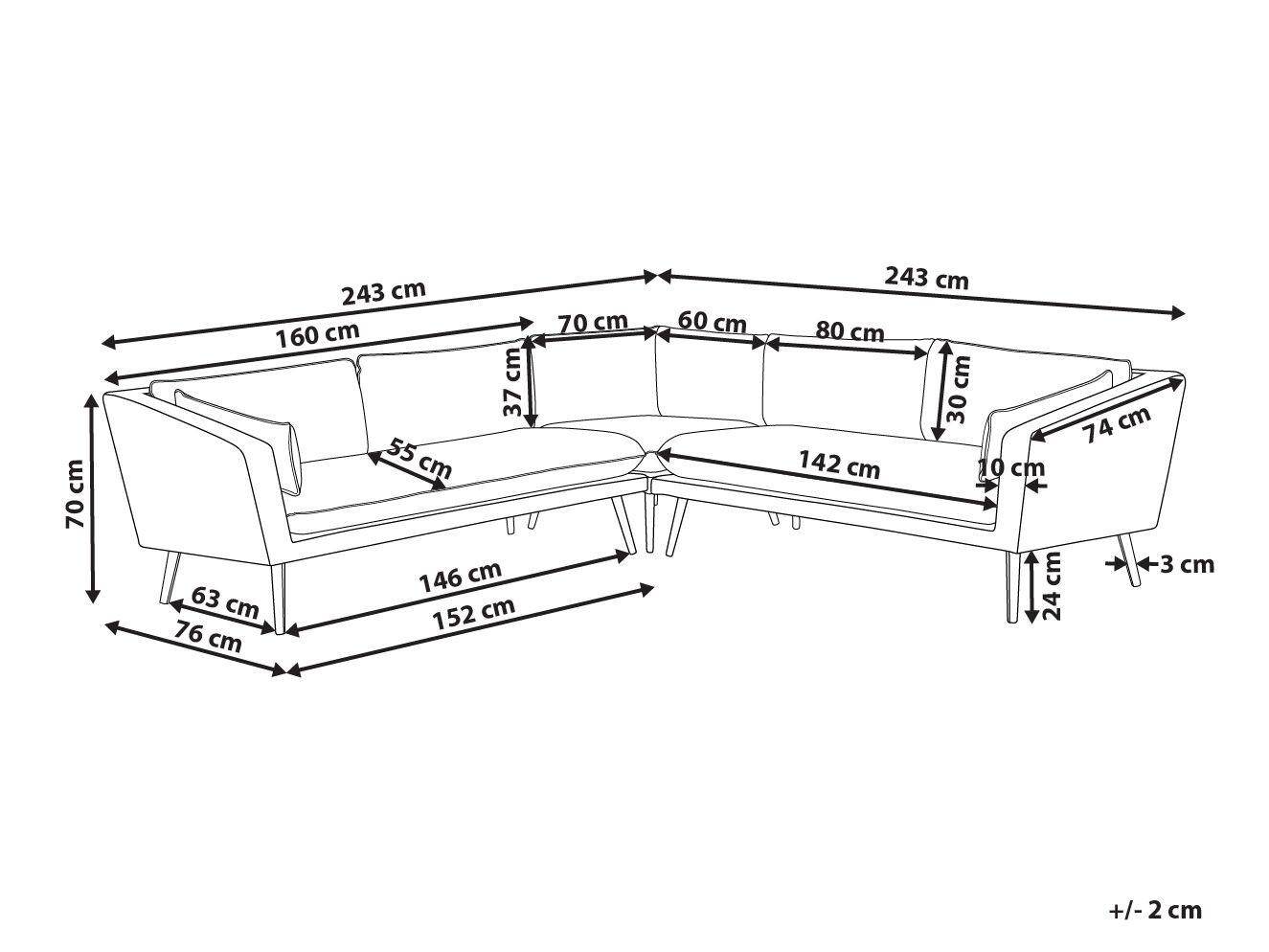 Beliani Divano angolare en Tessuto Moderno LORETELLO  