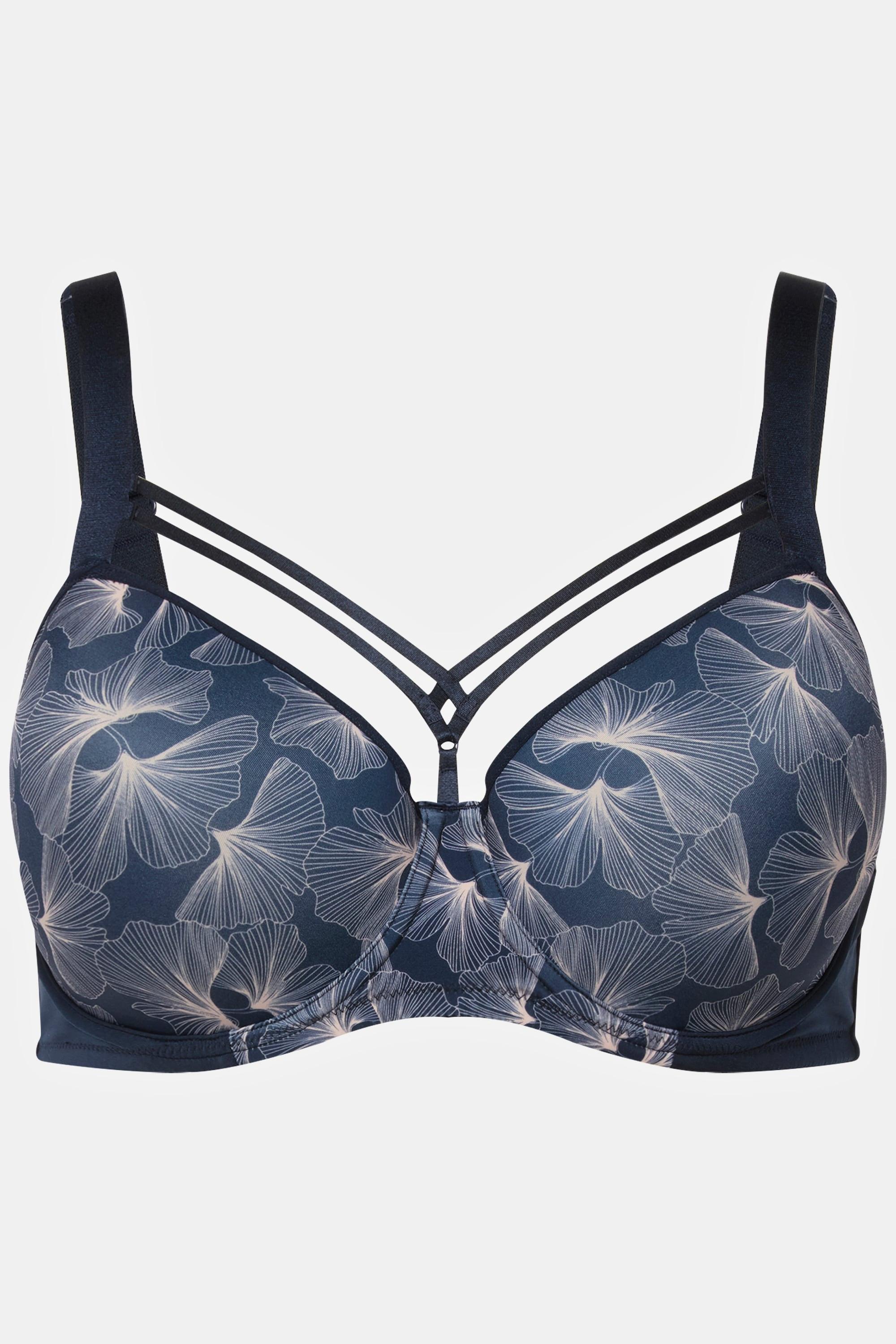 Ulla Popken  Reggiseno con ferretto, coppe morbide e fantasia con ginkgo, coppa B-E 