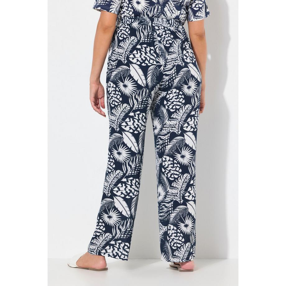 Ulla Popken Hose Rose Blätter Weites Bein Elastikbund  