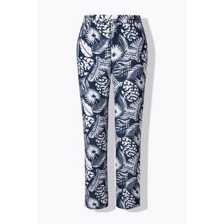 Ulla Popken Pantalon Rose Motif Feuilles Jambe Large Taille Élastique  