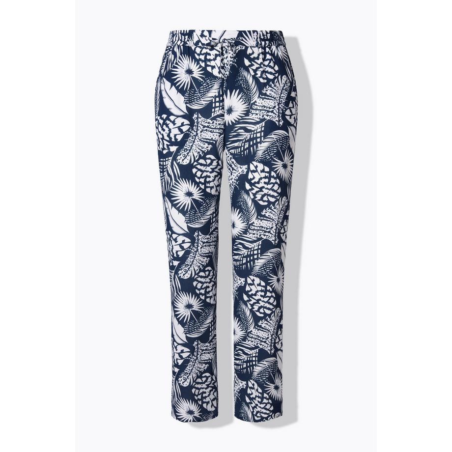 Ulla Popken Hose Rose Blätter Weites Bein Elastikbund  