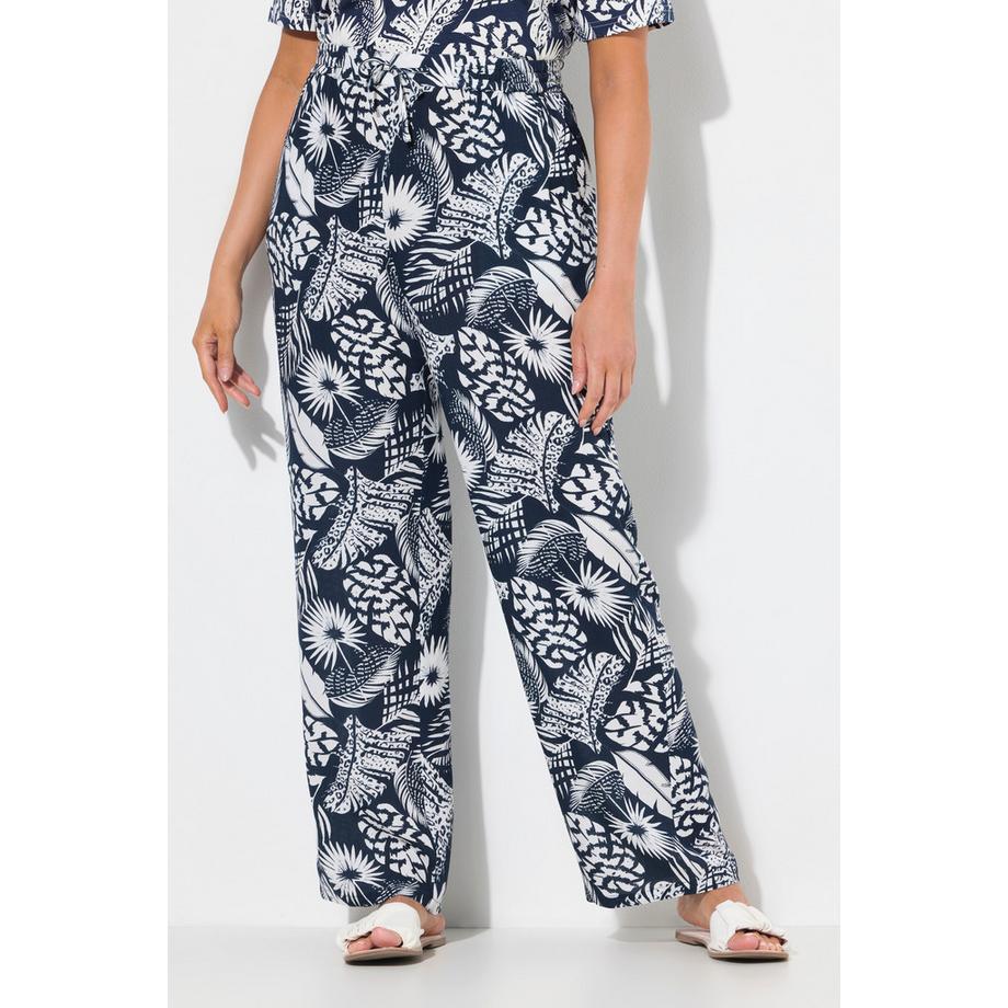 Ulla Popken Hose Rose Blätter Weites Bein Elastikbund  