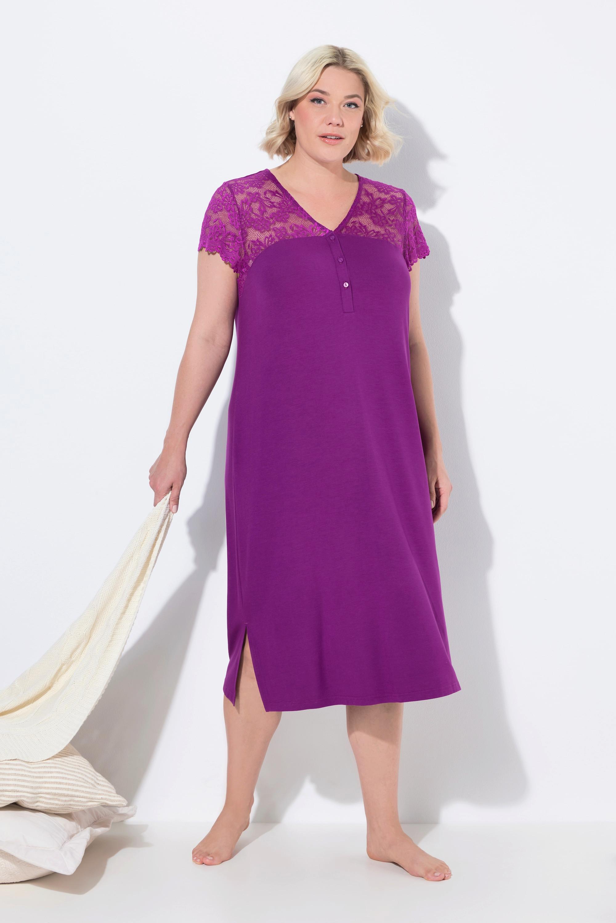 Ulla Popken Camicia da notte Pizzo Scollo a V Mezze maniche di pizzo  