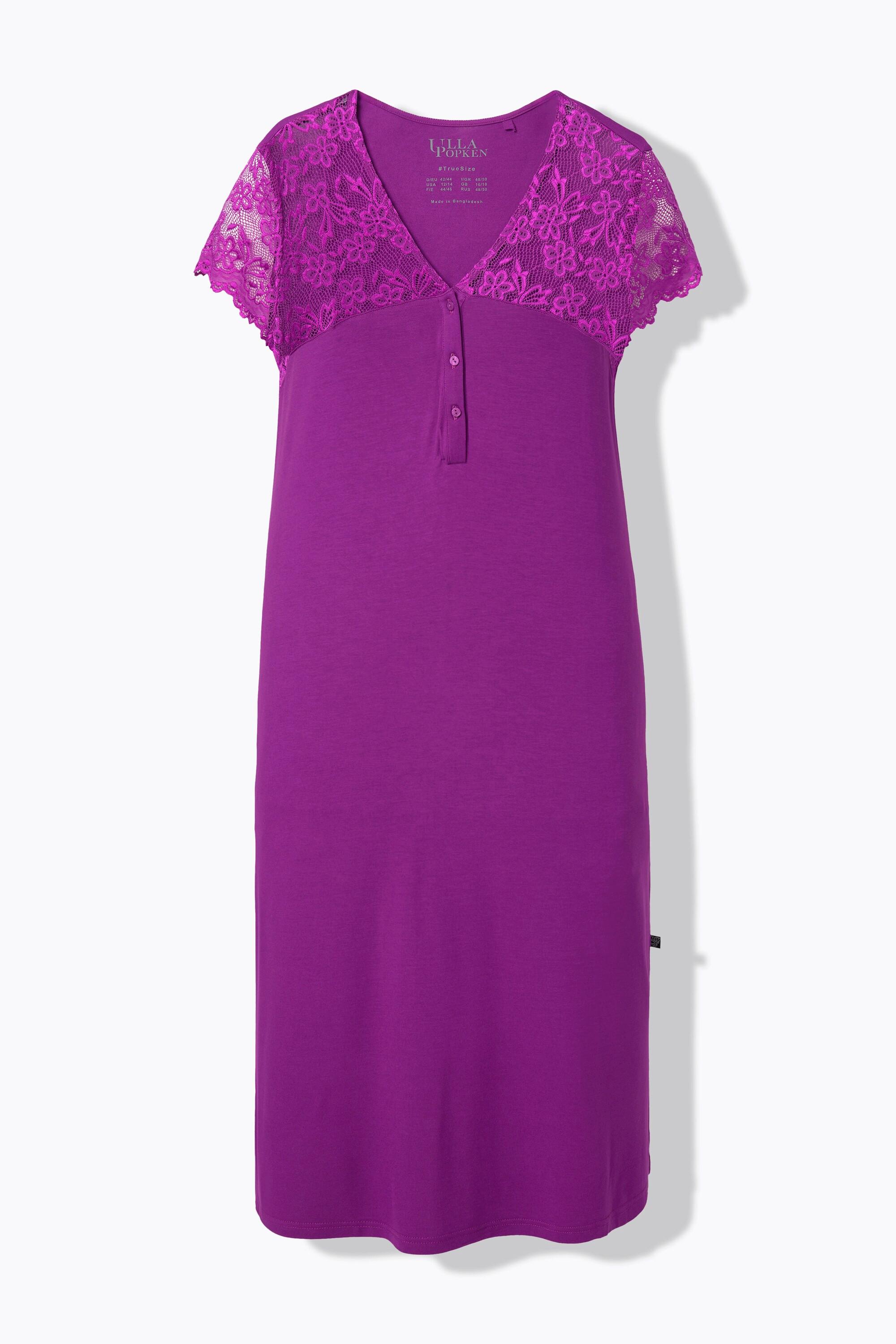 Ulla Popken Camicia da notte Pizzo Scollo a V Mezze maniche di pizzo  