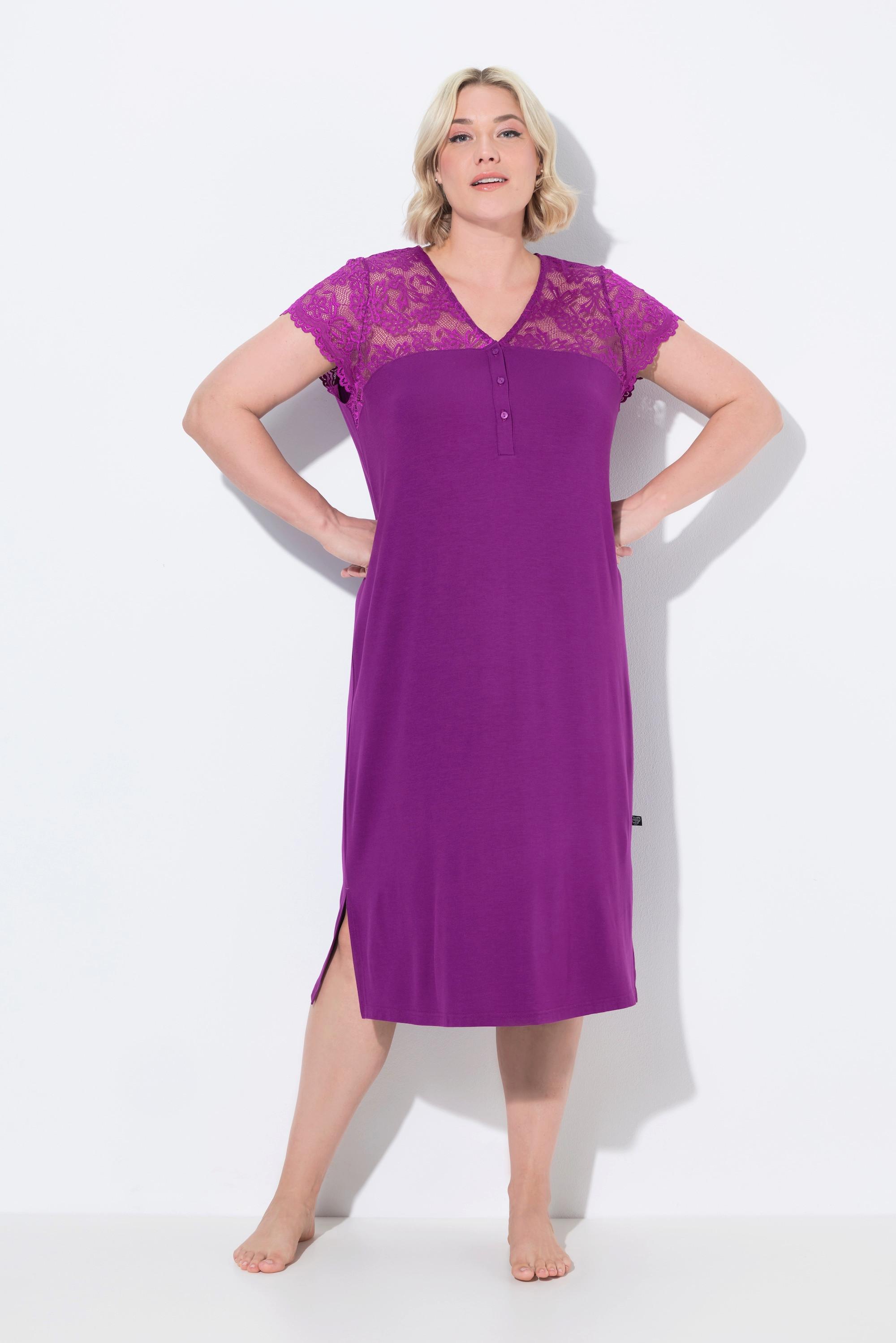 Ulla Popken Camicia da notte Pizzo Scollo a V Mezze maniche di pizzo  