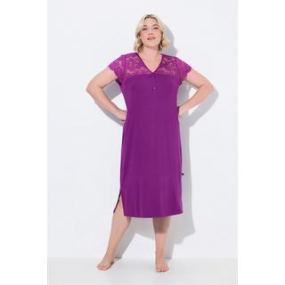 Ulla Popken Camicia da notte Pizzo Scollo a V Mezze maniche di pizzo  