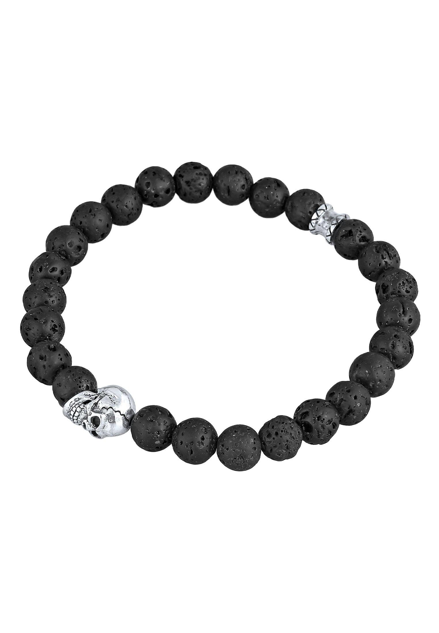 Kuzzoi  Bracelet Herren Totenkopf Lava Stein Perlen 925 Silber 