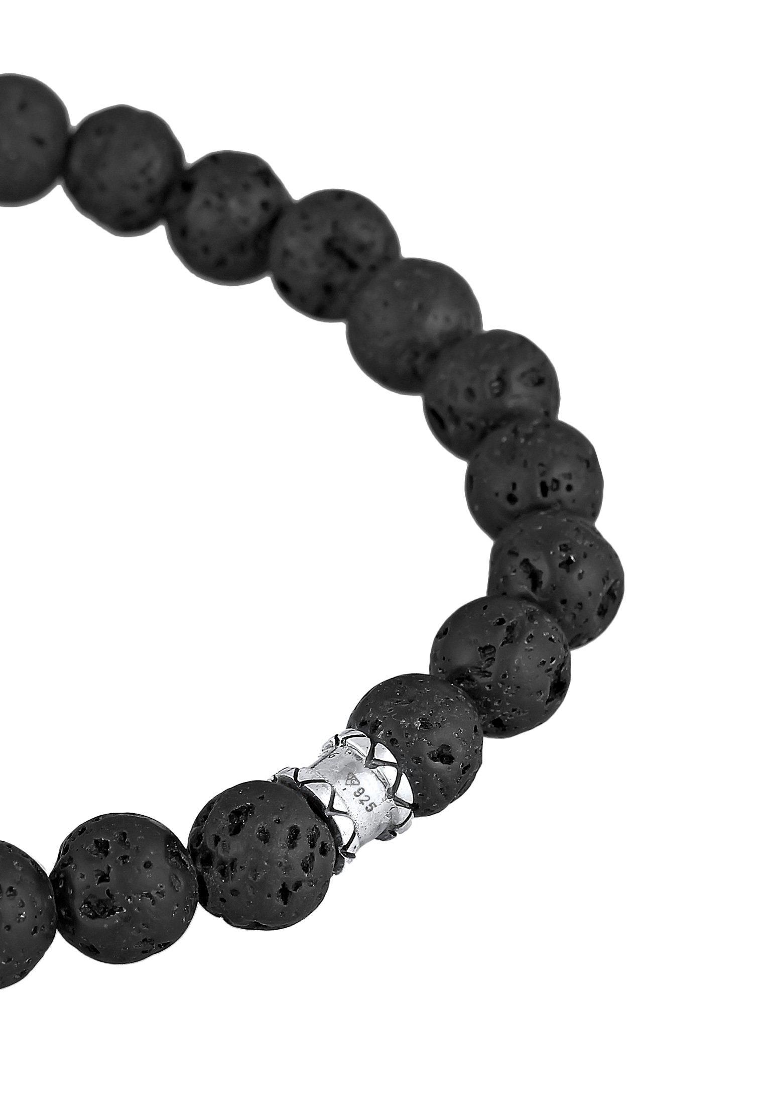 Kuzzoi  Bracelet Herren Totenkopf Lava Stein Perlen 925 Silber 