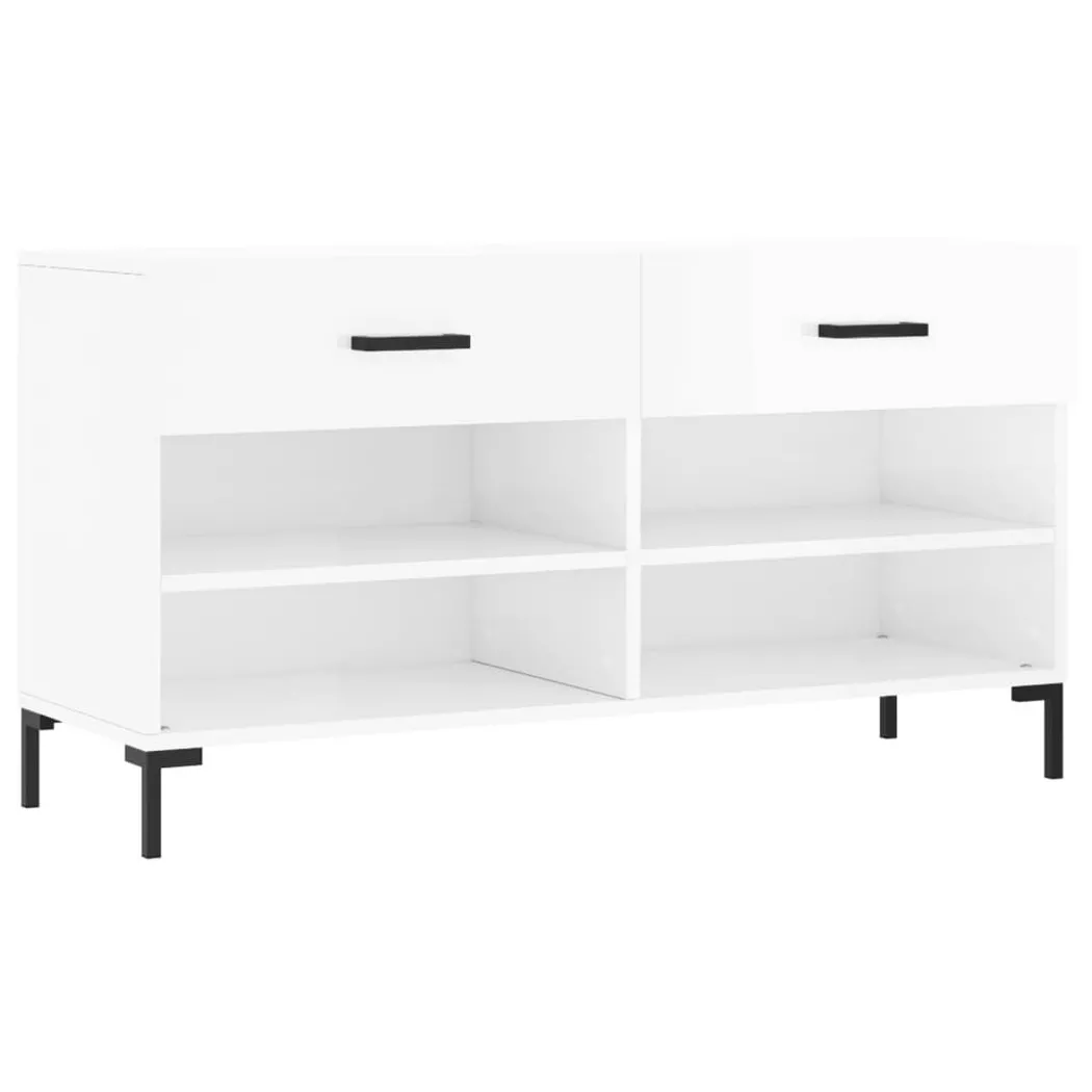 Banc à chaussures blanc brillant 102x35x55 cm bois d ingénierie