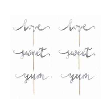 6 Cupcake Toppers Love Yum Sweet