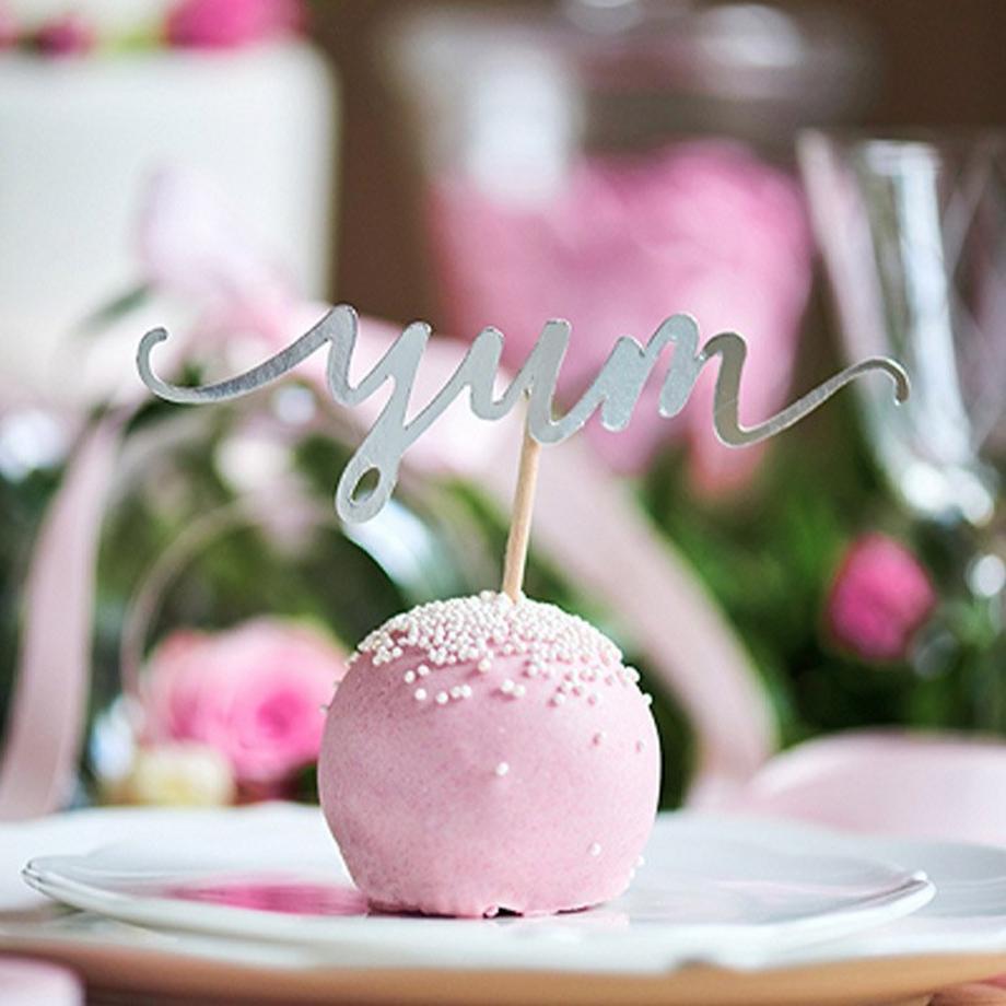 PartyDeco 6 Cupcake Toppers Love Yum Sweet Argent  