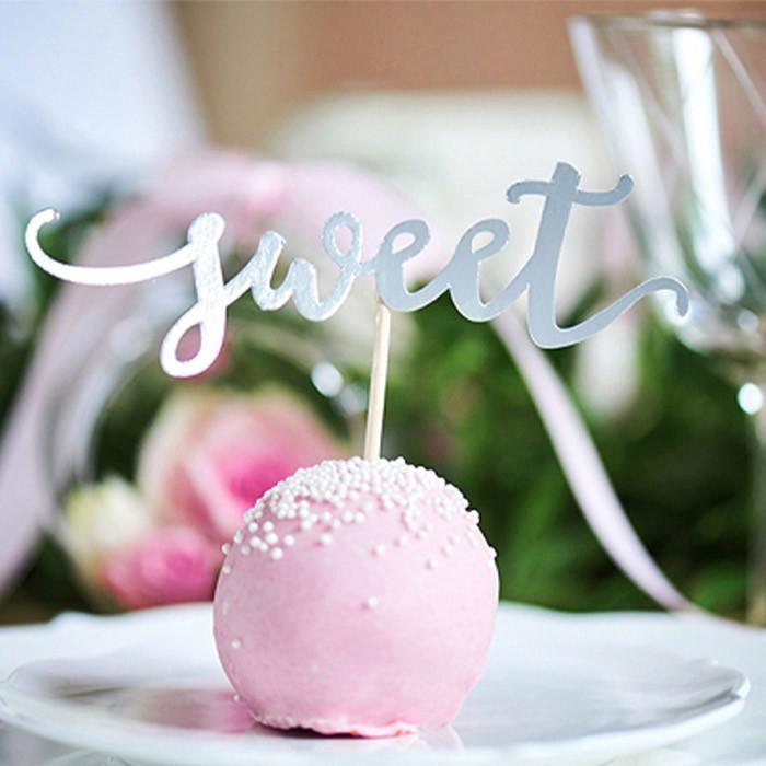 PartyDeco 6 Cupcake Toppers Love Yum Sweet Argent  