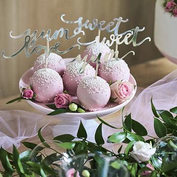 6 Cupcake Toppers Love Yum Sweet Argent