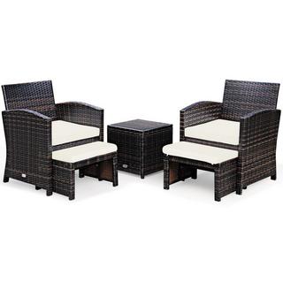 Northio Set di 5 set di mobili in rattan, set di mobili da balcone, set di mobili da giardino, gruppo di sedute, marrone + bianco  