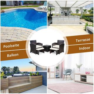 Northio Set di 5 set di mobili in rattan, set di mobili da balcone, set di mobili da giardino, gruppo di sedute, marrone + bianco  