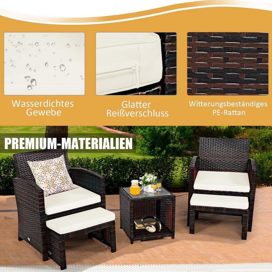 Northio 5er Set Rattan Set Möbel Balkonset Gartenmöbel Sitzgruppe Braun + Weiß  