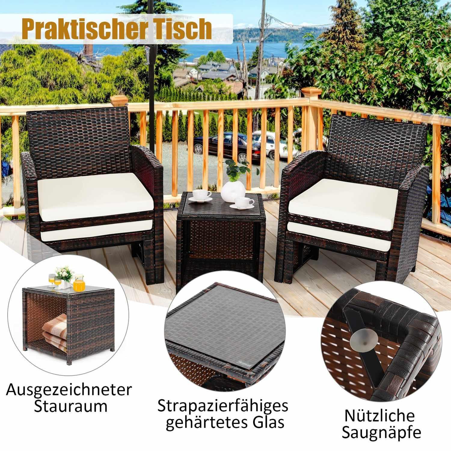 Northio Set di 5 set di mobili in rattan, set di mobili da balcone, set di mobili da giardino, gruppo di sedute, marrone + bianco  