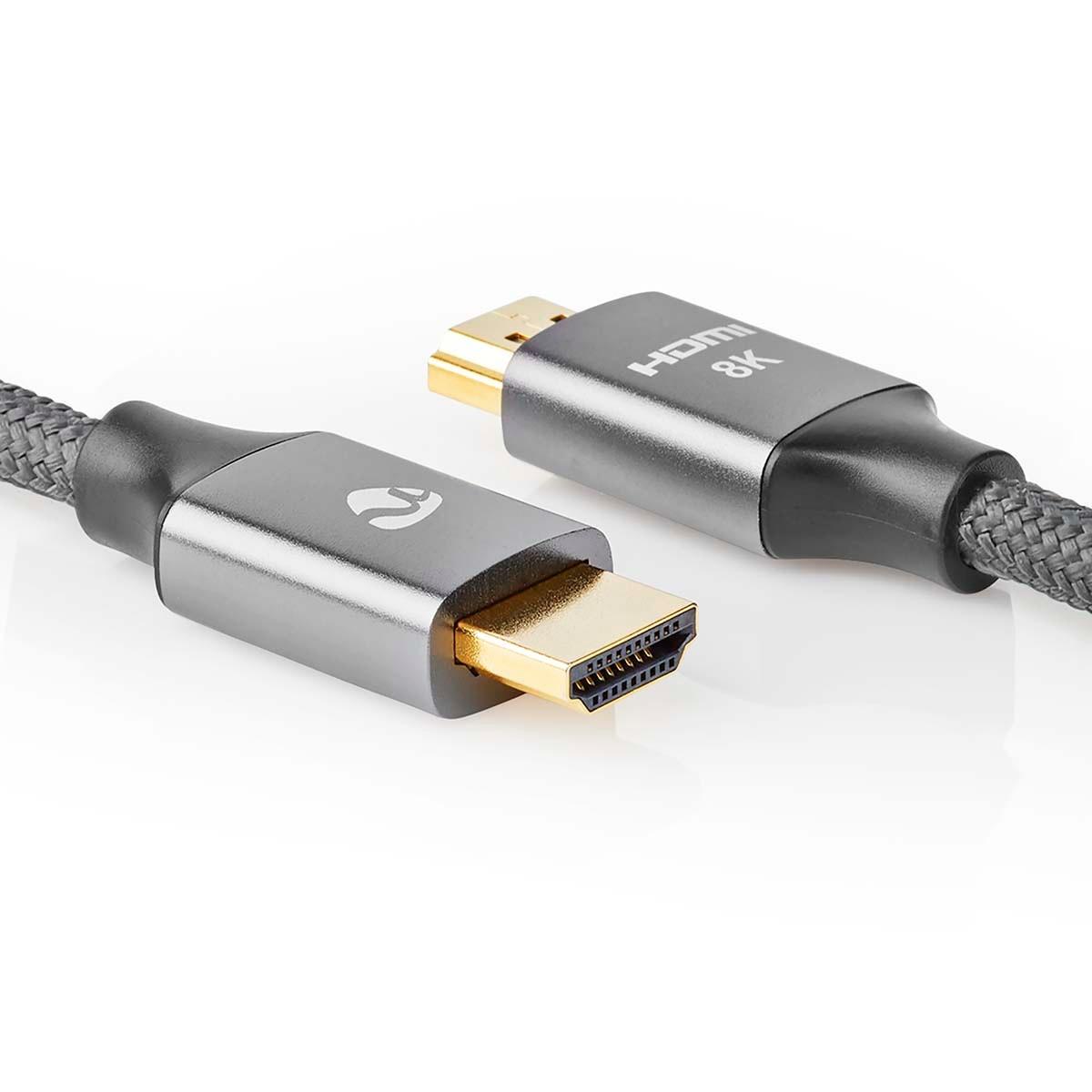 Nedis  Câble HDMI™ Ultra High Speed | Connecteur HDMI™ | Connecteur HDMI™ | 8K@60Hz | 48 Gbps | 2,00 m | Rond | 6,3 mm | Anthracite / Gris avec métal | Boîte avec fenêtre couverte 