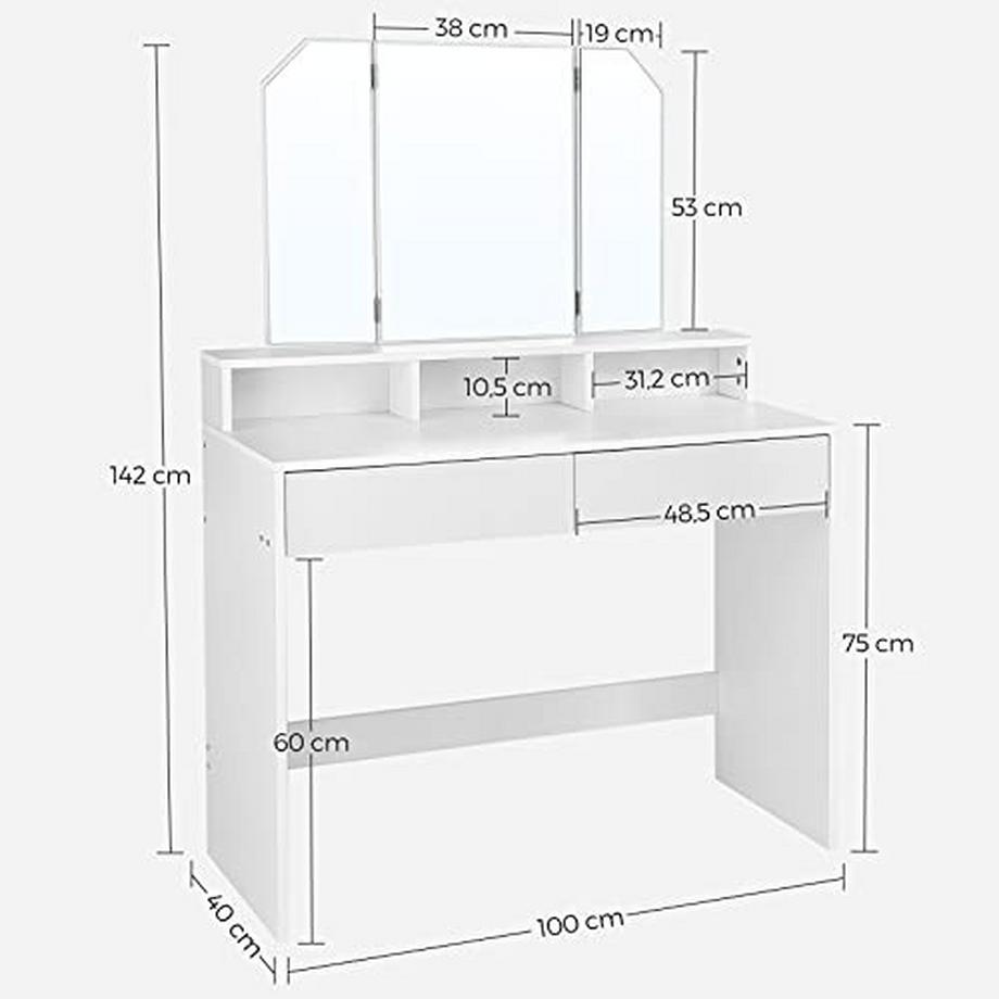Pricenet  Table de maquillage miroir pliable avec tiroirs de rangement 