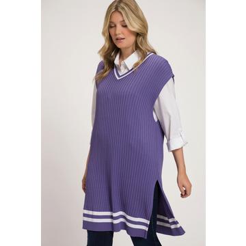 Pull, rayures, tricot bord-côte, col V, sans manches