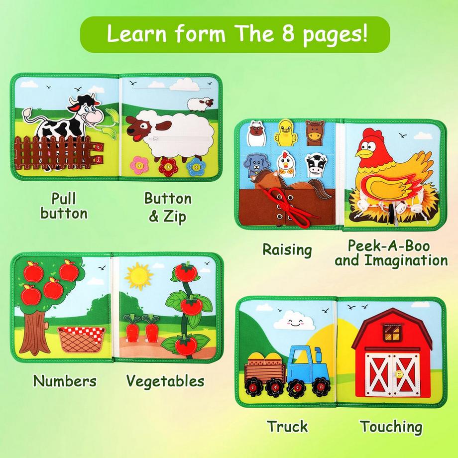 Activity-board  Ruhiges Buch Spielzeug Kleinkinder, 18 in 1 Beschäftigtes Brett mit Bauernhofthema, Sensorisches beschäftigtes Buch 