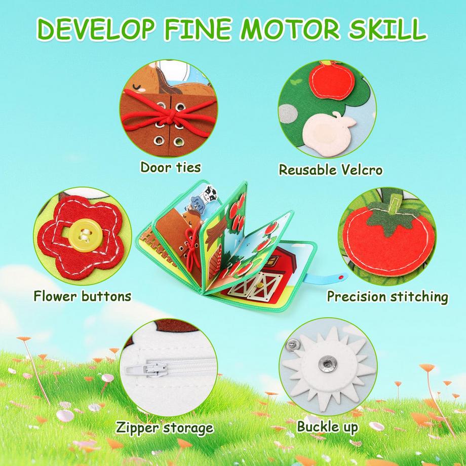 Activity-board  Ruhiges Buch Spielzeug Kleinkinder, 18 in 1 Beschäftigtes Brett mit Bauernhofthema, Sensorisches beschäftigtes Buch 