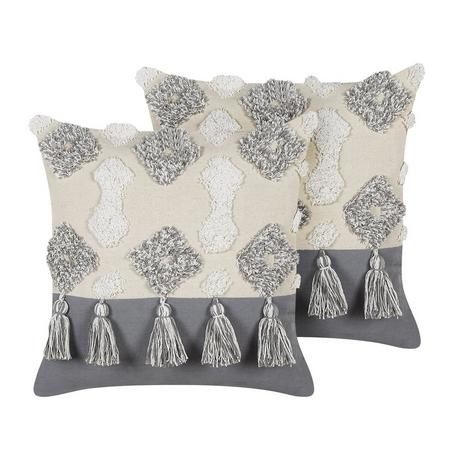 Beliani Lot de 2 coussins en Coton Boho ALOCASIA  