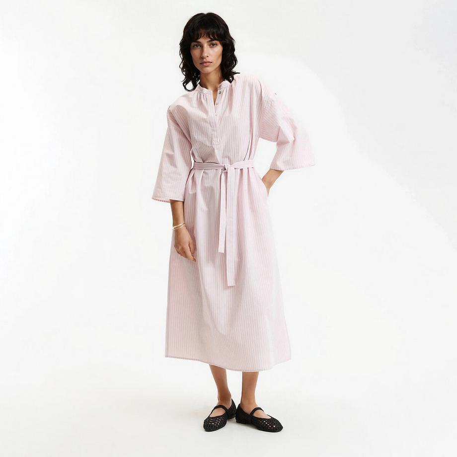 Gestreiftes langes Kleid aus Baumwolle-Leinen