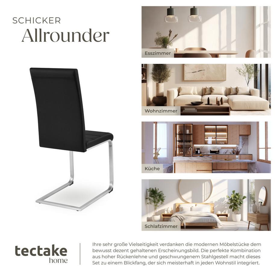 Tectake Set Schwingstuhl Bettina gepolstert mit Kunstlederbezug hohe Rückenlehne  