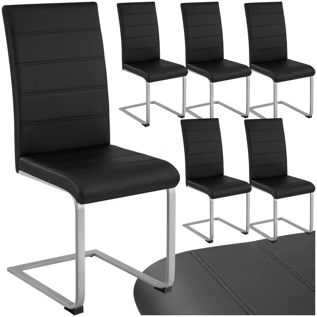 tectake® Set Schwingstuhl, gepolstert mit Kunstlederbezug, flaches Stahlgestell in C-Form, 41 x 52 x 99 cm